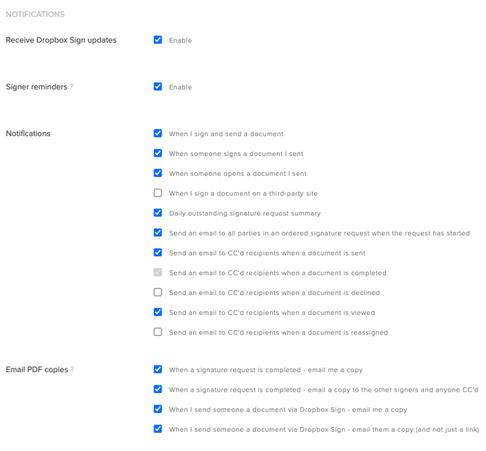 DropBox notification preference