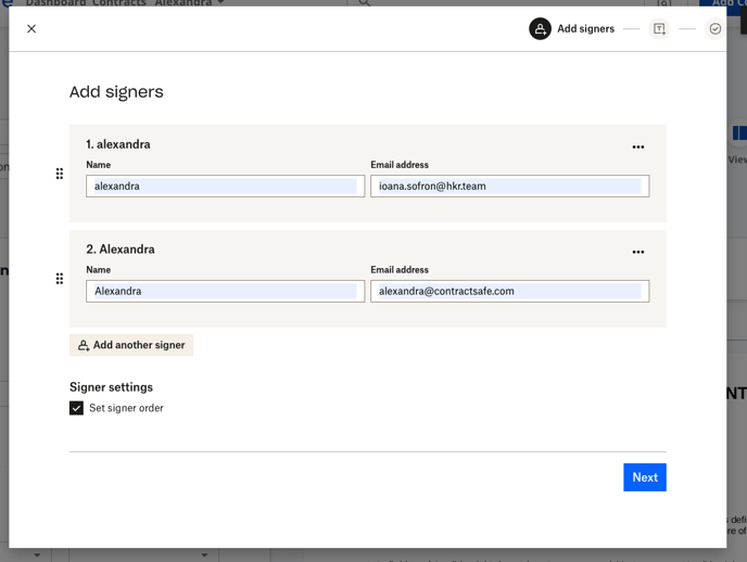 who needs to sign - set signers order 